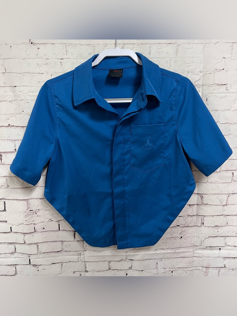 Air Jordan Industrial Blue Women Small Crop Woven Shirt Blouse Blue